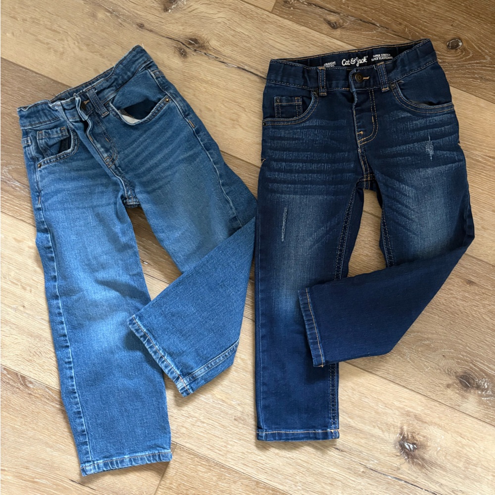 Bundle Cat&Jack 4T Cotton Stretch Straight Leg Jeans, Lightly Worn, Medium/Dark